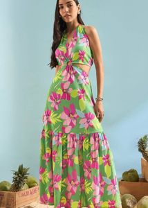 Floral Cutout Halter Maxi Dress