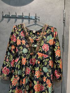 Floral silk Print Ethnic long gown set