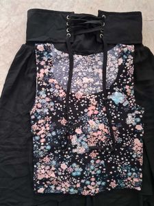 Floral Top &amp; High-Low Skirt Set🩷🩵🖤