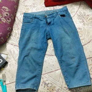 Blue Denim Capri Pants