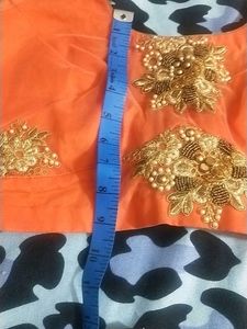 Gorgeous Orange &amp; Blue Embroidered Saree