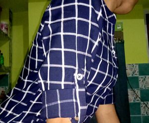 Navy &amp; White Checked Button-Down Dress