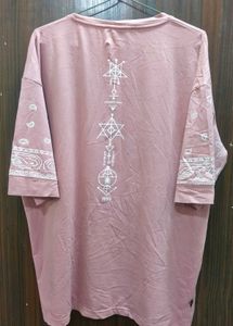 Drop Shoulder Oversized Pink T Shirt