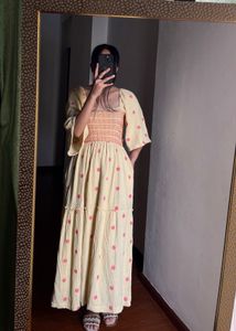 Yellow Embroidered Square neck Maxi Dress