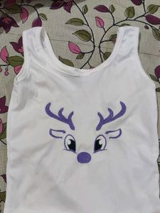 Cute White Sleeveless Tank Top with Reindeer Desig