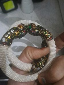 Peacock White Beads Kada