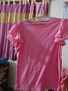 Pink Ruffle Sleeve Top