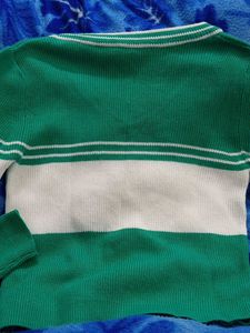 Green &amp; White V-Neck Sweater