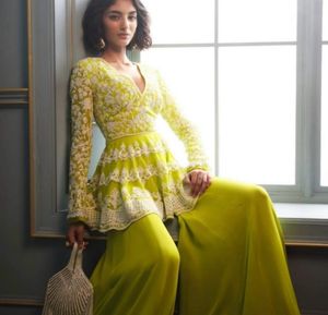 KTT Mustard Yellow Heavily Embroidered Peplum Shar
