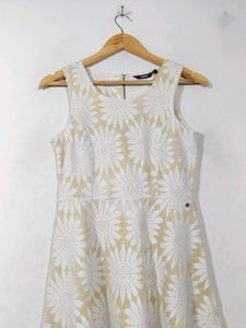 Nuon Cream And Brown Floral Printed Dress (Women)