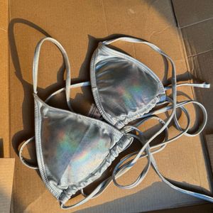 Women's Metallic Criss Cross Halter Triangle Bikin