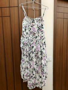Floral Printed Shoulder Strap A-line Cotton Dress