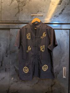 Men's Navy Blue Chinese Scripted Shirt!
