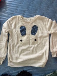 Cute Bunny Applique Fuzzy Sweater