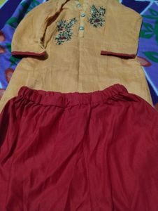 Yellow Red Kurta Set
