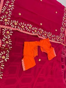 Rose Pink Pure Georgette gota patti saree