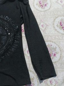 Black Long Sleeve Top with Rhinestone Detail