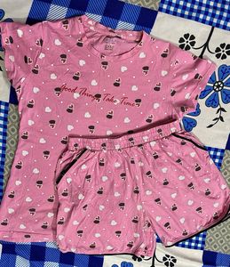 Cute Pink Heart Night Pajama Set