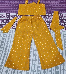Heart Print Crop Top &amp; Pants Set