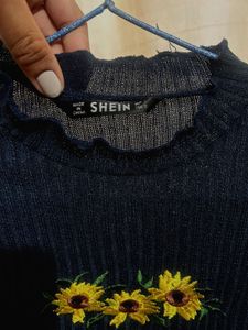 Sunflower Embroidered Crop Top