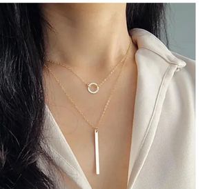 Double Layered Ring Bar Necklace