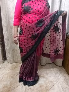 designer net saree with blouse