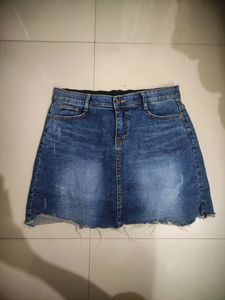 Distressed Denim Mini Skirt
