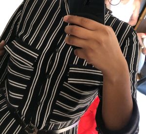 Max Black And White Stripe Long  Split Dress