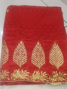 Red &amp; Gold Embroidered Sari
