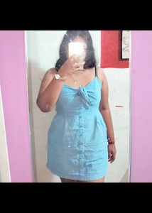 Light Blue Tie-Front Mini Dress