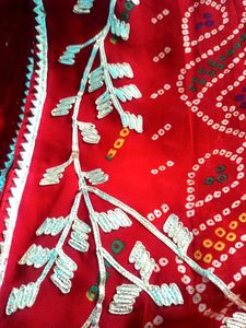 Red Bandhani Sadi Blouse Size 44 Inch