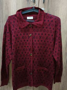Stylish Patterned Maroon Cardigan