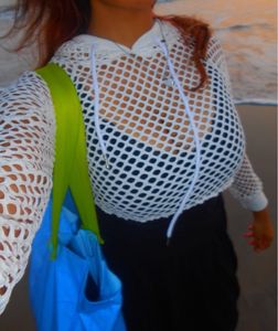 white mesh pattern hoodie