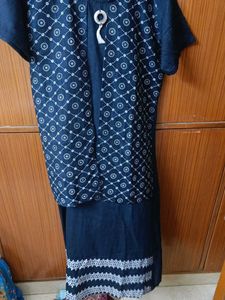 Navy Floral Kurta Jacket Attached - XL