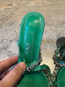 Zara Emerald Green Embellished Heels
