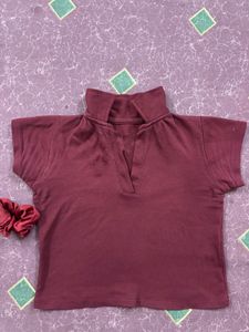 Maroon Solid Crop Top