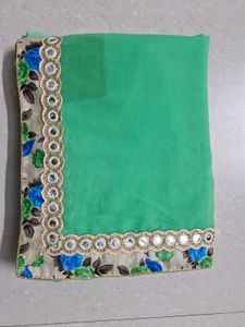 Beautiful Green Saree With Stitched Blouse