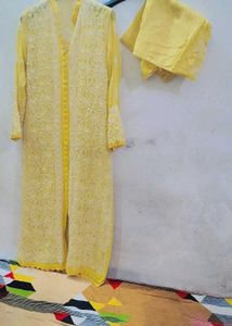 Yellow Lucknowi Chicken Curry Kurta With Inner