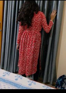 Red Floral Print georgette kurti insta xl white