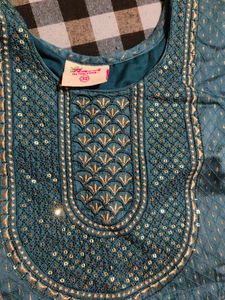 Teal Embellished Kurta Set