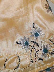Hand Work Peach Colour Saree With Blouse