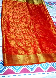Kanjivaram Silk Red & Gold Floral Sari