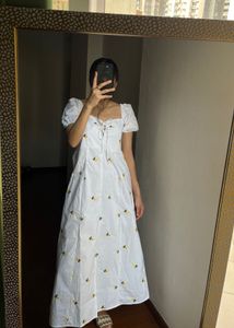 Floral Embroidered White Cotton MAXI Dress 🌼