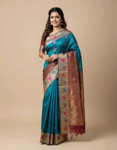 New Elegant Teal Kanjeevarom Silk Saree