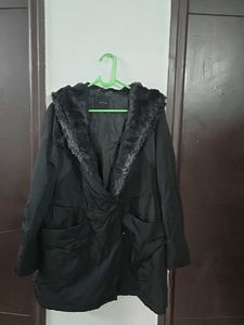 Black Faux Fur Trim Coat fits M/L