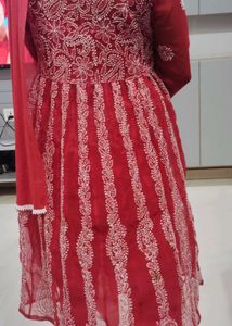 Red Embroidered Anarkali Kurti