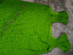 Vibrant Green Dress with Ruffle Sleeves