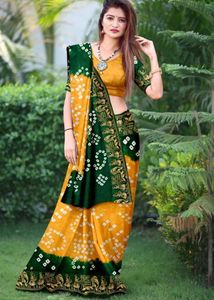Bandhani Art Silk Saree With Blouse