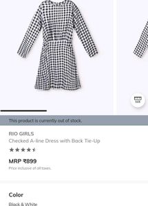 Checked A-line Dress With Back Tie Up