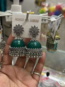 Green Jhumka Earrings